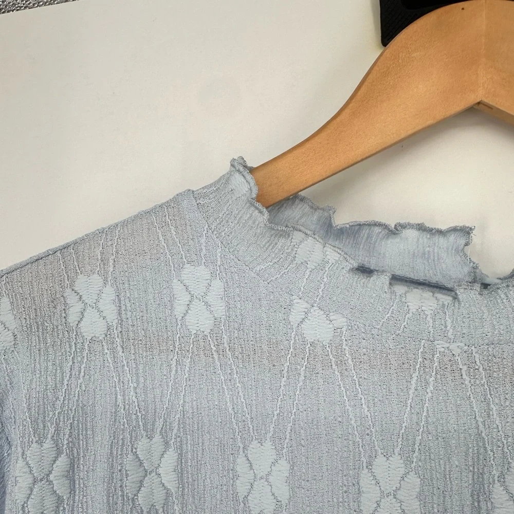 Polagram Light Blue Textured Floral Short Sleeve Top size 2X High Neck NWT